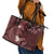 Polynesia Hammerhead Shark Leather Tote Bag Tropical Flowers Tribal Pattern Oxblood