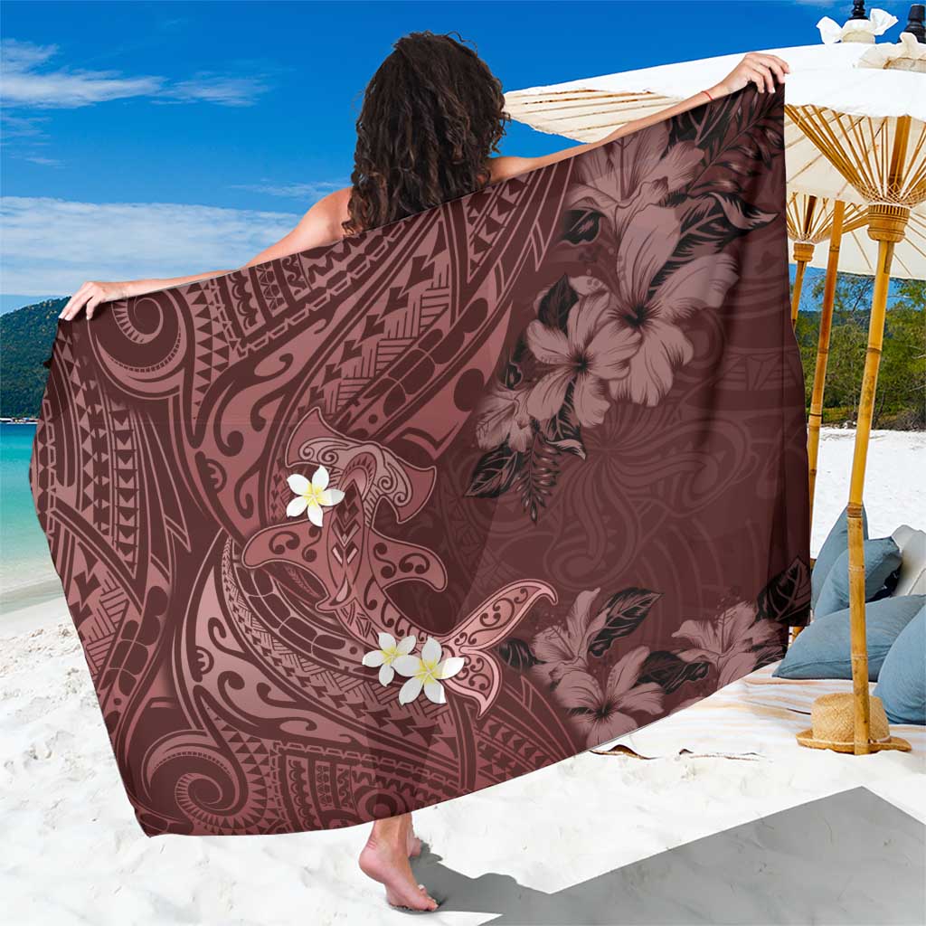Polynesia Hammerhead Shark Sarong Tropical Flowers Tribal Pattern Oxblood