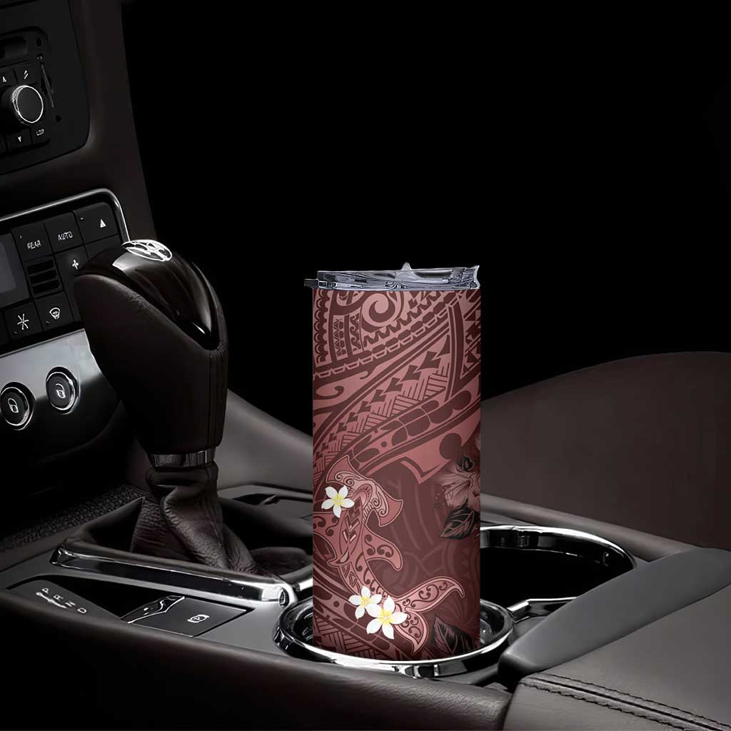 Polynesia Hammerhead Shark Skinny Tumbler Tropical Flowers Tribal Pattern Oxblood