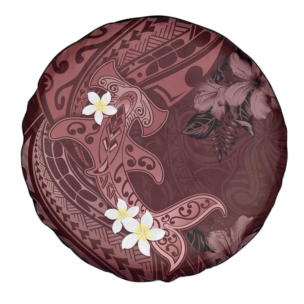 Polynesia Hammerhead Shark Spare Tire Cover Tropical Flowers Tribal Pattern Oxblood