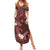 Polynesia Hammerhead Shark Summer Maxi Dress Tropical Flowers Tribal Pattern Oxblood