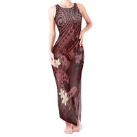 Polynesia Hammerhead Shark Tank Maxi Dress Tropical Flowers Tribal Pattern Oxblood