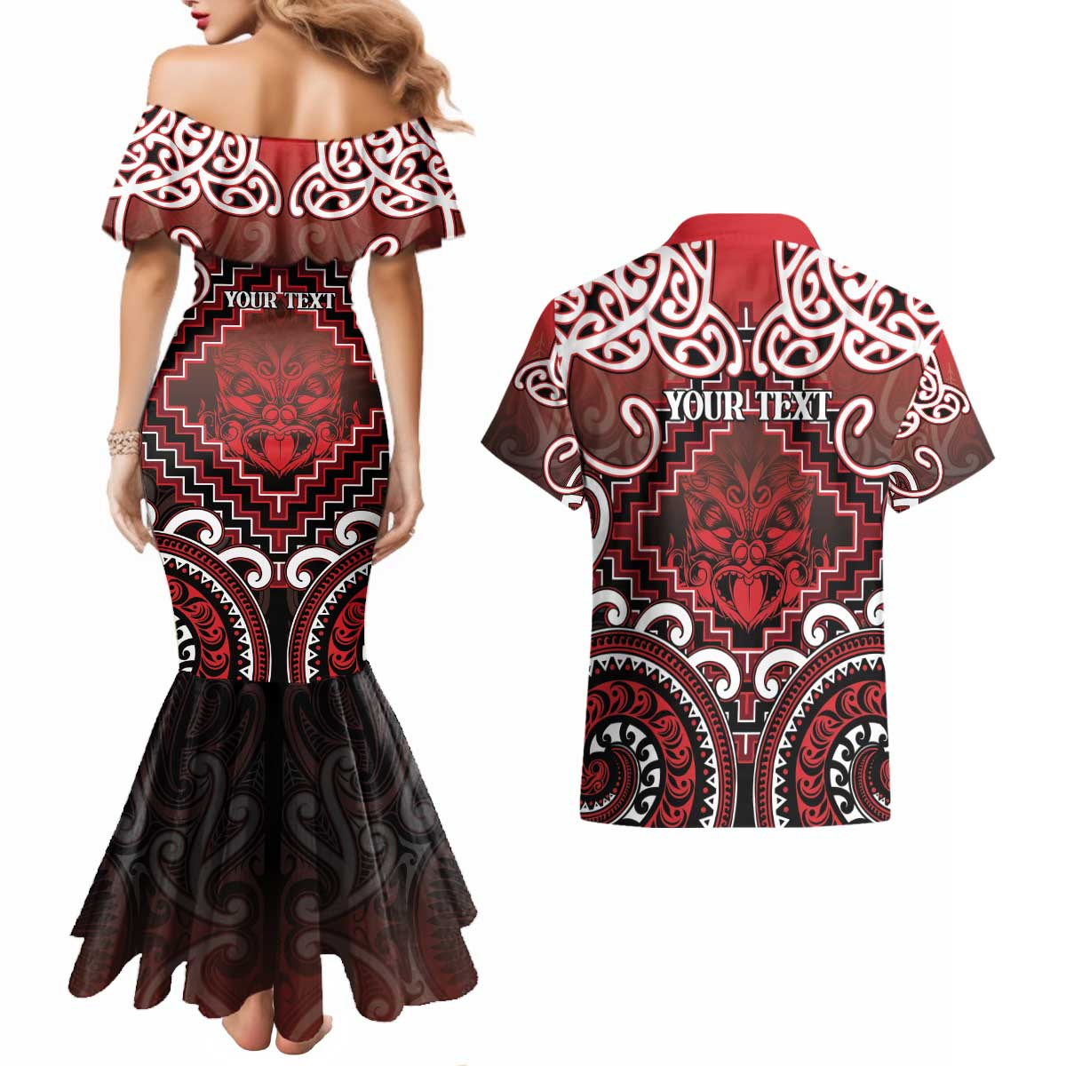 Personalised New Zealand Aotearoa Couples Matching Mermaid Dress and Hawaiian Shirt Te Reo Maori Ake Ake Ake LT05 - Polynesian Pride