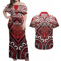 Personalised New Zealand Aotearoa Couples Matching Off Shoulder Maxi Dress and Hawaiian Shirt Te Reo Maori Ake Ake Ake - Polynesian Pride