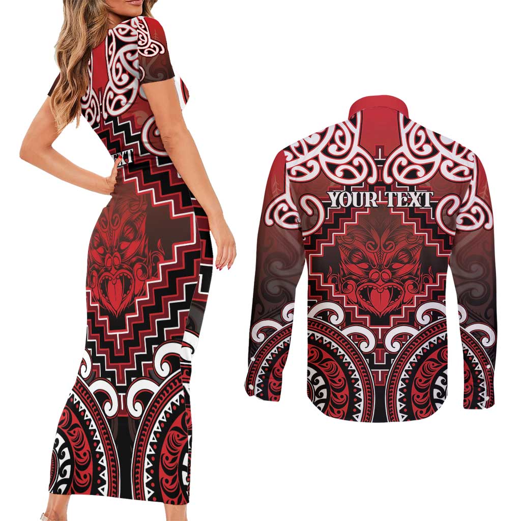 Personalised New Zealand Aotearoa Couples Matching Short Sleeve Bodycon Dress and Long Sleeve Button Shirt Te Reo Maori Ake Ake Ake LT05 - Polynesian Pride