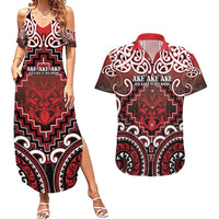 Personalised New Zealand Aotearoa Couples Matching Summer Maxi Dress and Hawaiian Shirt Te Reo Maori Ake Ake Ake LT05 Red - Polynesian Pride