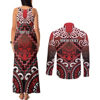 Personalised New Zealand Aotearoa Couples Matching Tank Maxi Dress and Long Sleeve Button Shirt Te Reo Maori Ake Ake Ake LT05 - Polynesian Pride