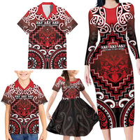 Personalised New Zealand Aotearoa Family Matching Long Sleeve Bodycon Dress and Hawaiian Shirt Te Reo Maori Ake Ake Ake LT05 - Polynesian Pride