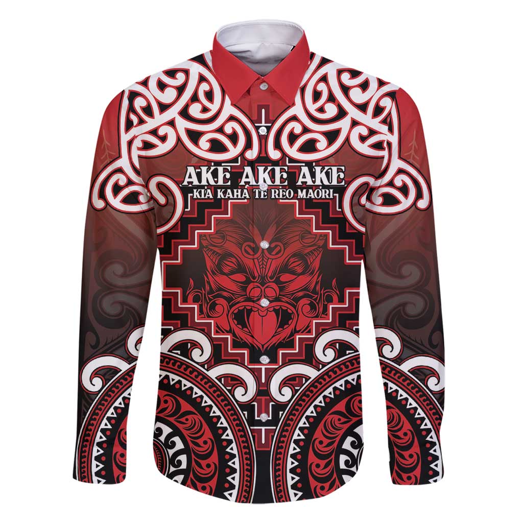 Personalised New Zealand Aotearoa Family Matching Long Sleeve Bodycon Dress and Hawaiian Shirt Te Reo Maori Ake Ake Ake LT05 Dad's Shirt - Long Sleeve Red - Polynesian Pride
