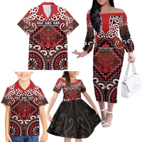 Personalised New Zealand Aotearoa Family Matching Off The Shoulder Long Sleeve Dress and Hawaiian Shirt Te Reo Maori Ake Ake Ake - Polynesian Pride