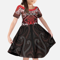 Personalised New Zealand Aotearoa Family Matching Puletasi and Hawaiian Shirt Te Reo Maori Ake Ake Ake LT05 Daughter's Dress Red - Polynesian Pride