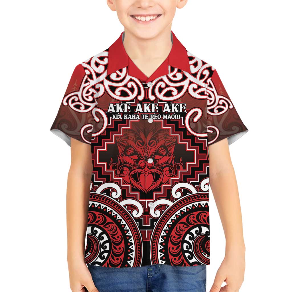 Personalised New Zealand Aotearoa Family Matching Puletasi and Hawaiian Shirt Te Reo Maori Ake Ake Ake LT05 Son's Shirt Red - Polynesian Pride