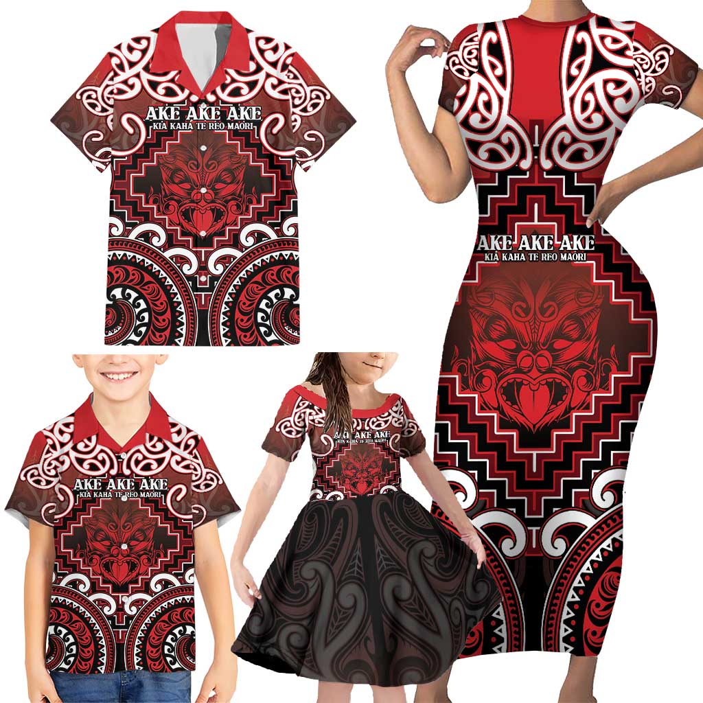 Personalised New Zealand Aotearoa Family Matching Short Sleeve Bodycon Dress and Hawaiian Shirt Te Reo Maori Ake Ake Ake LT05 - Polynesian Pride