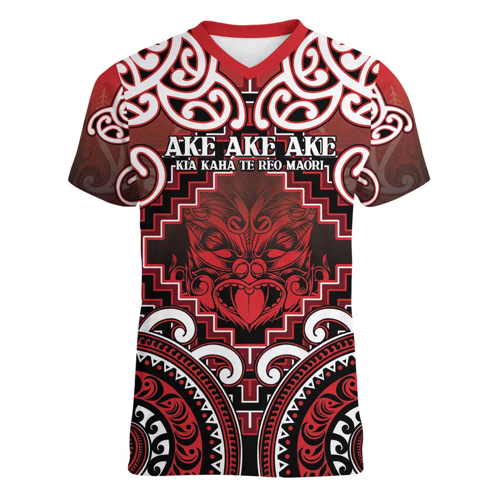 Personalised New Zealand Aotearoa Women V-Neck T-Shirt Te Reo Maori Ake Ake Ake - Polynesian Pride