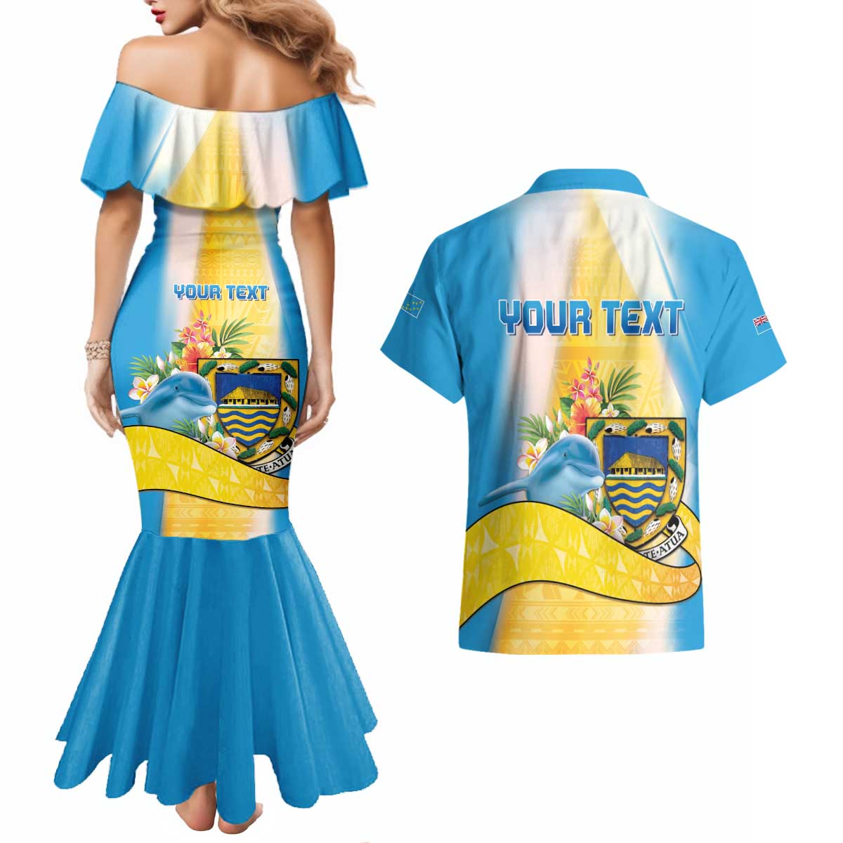 Personalised Tuvalu Independence Day Couples Matching Mermaid Dress and Hawaiian Shirt Tuvalu Mo Te Atua - Polynesian Pride