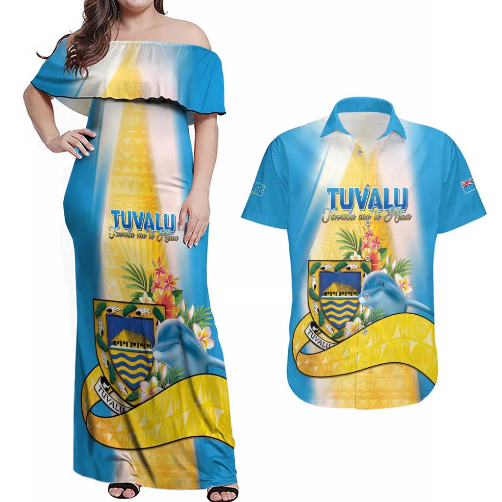 Personalised Tuvalu Independence Day Couples Matching Off Shoulder Maxi Dress and Hawaiian Shirt Tuvalu Mo Te Atua - Polynesian Pride