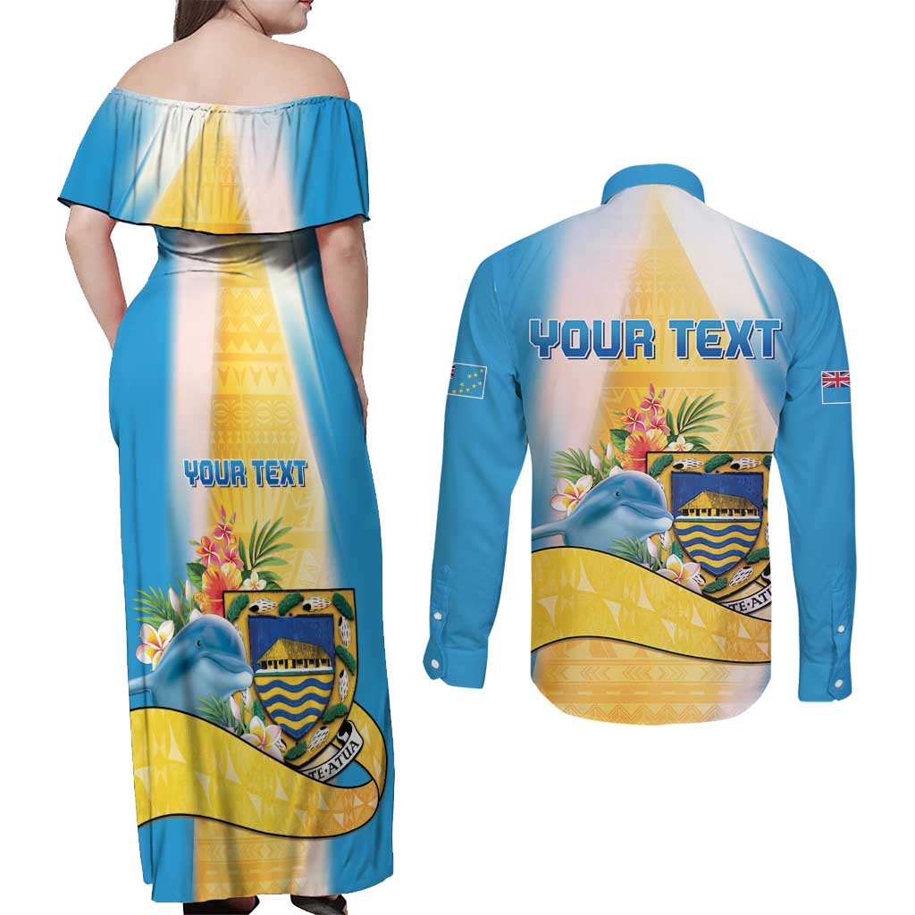 Personalised Tuvalu Independence Day Couples Matching Off Shoulder Maxi Dress and Long Sleeve Button Shirt Tuvalu Mo Te Atua - Polynesian Pride