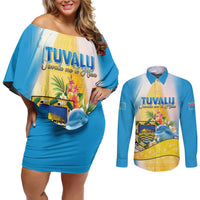 Personalised Tuvalu Independence Day Couples Matching Off Shoulder Short Dress and Long Sleeve Button Shirt Tuvalu Mo Te Atua - Polynesian Pride