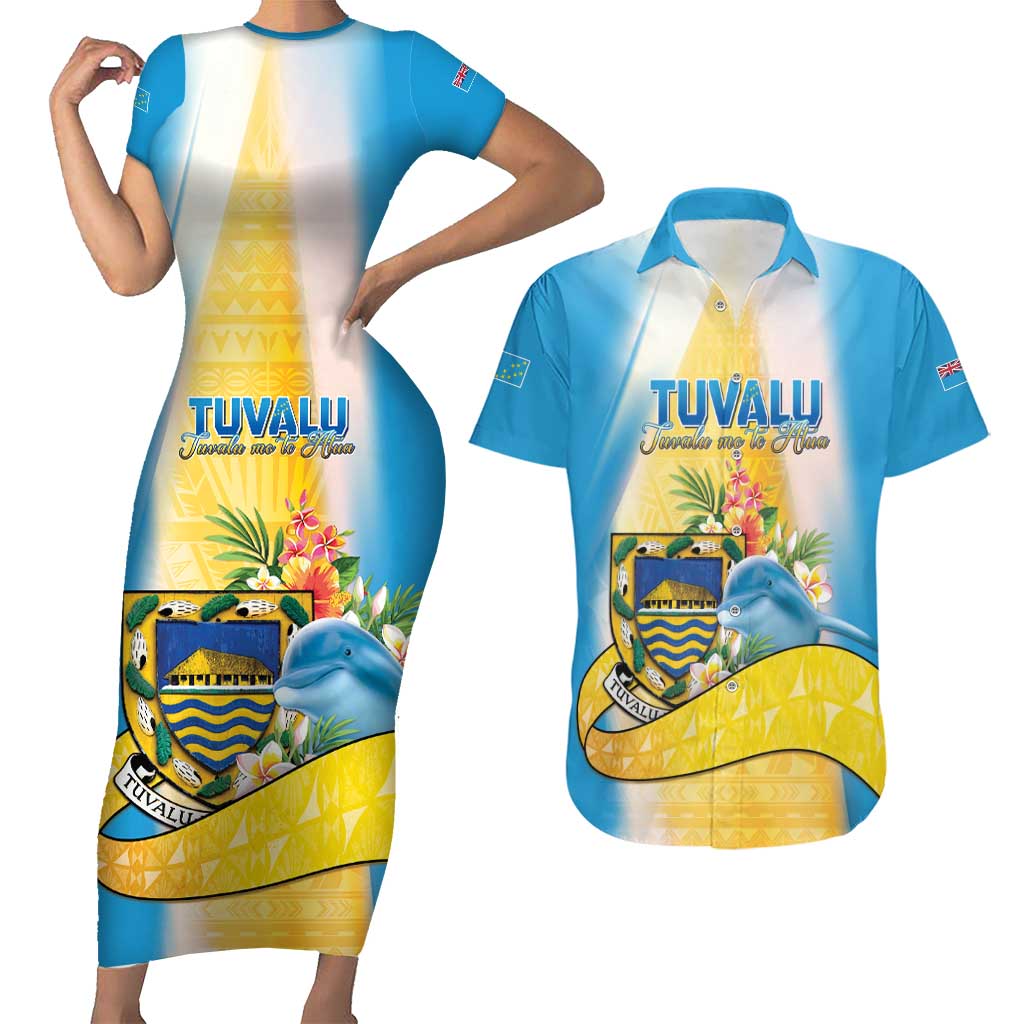 Personalised Tuvalu Independence Day Couples Matching Short Sleeve Bodycon Dress and Hawaiian Shirt Tuvalu Mo Te Atua - Polynesian Pride