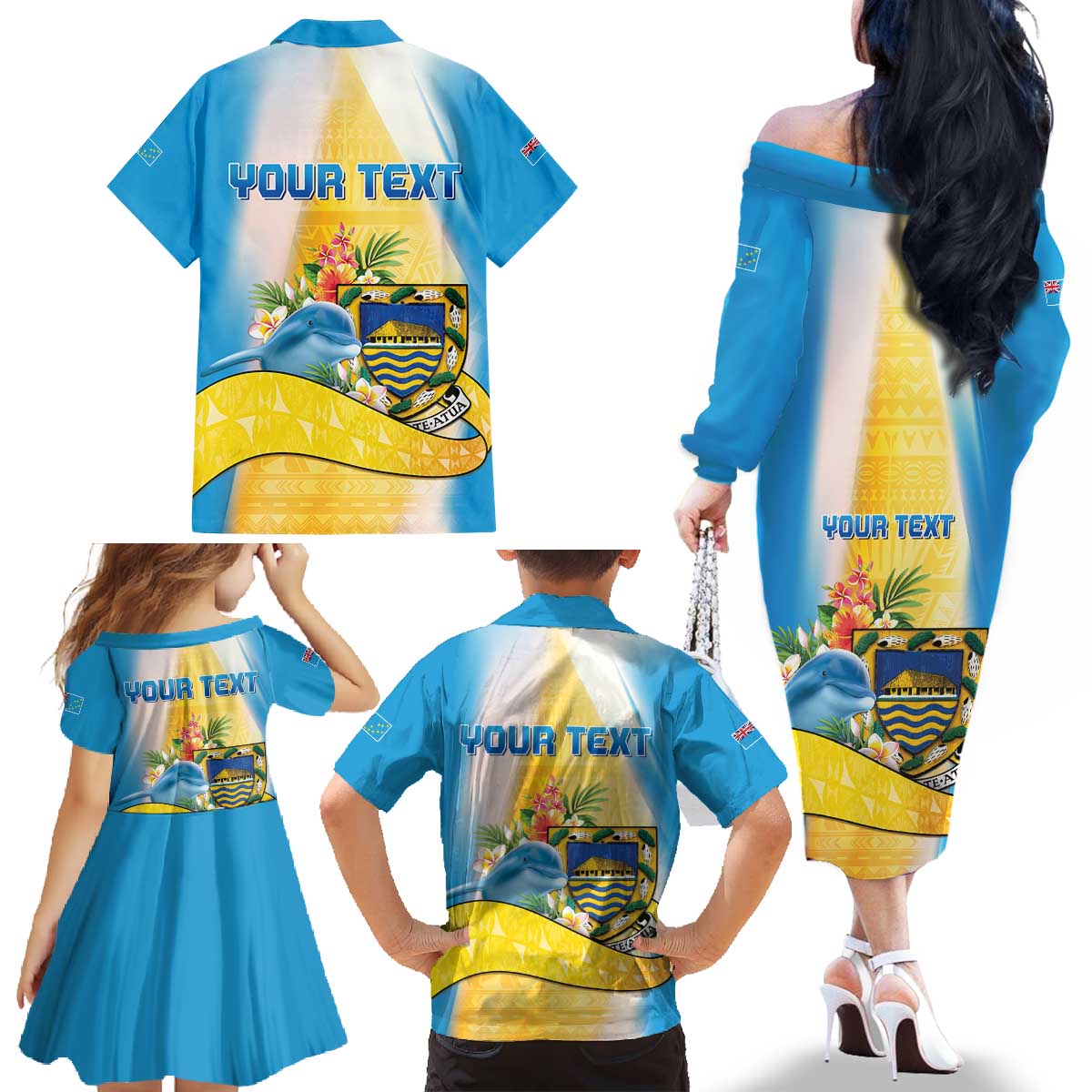 Personalised Tuvalu Independence Day Family Matching Off The Shoulder Long Sleeve Dress and Hawaiian Shirt Tuvalu Mo Te Atua - Polynesian Pride