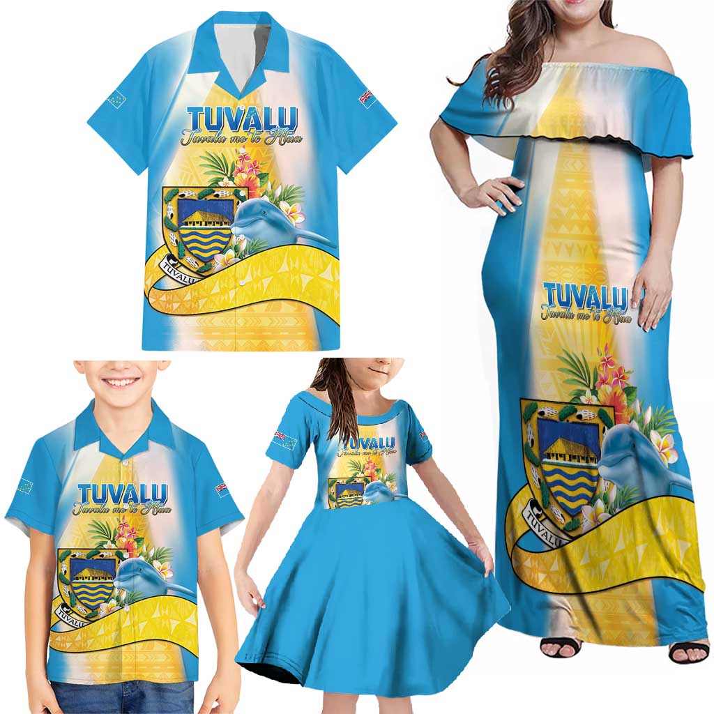 Personalised Tuvalu Independence Day Family Matching Off Shoulder Maxi Dress and Hawaiian Shirt Tuvalu Mo Te Atua - Polynesian Pride