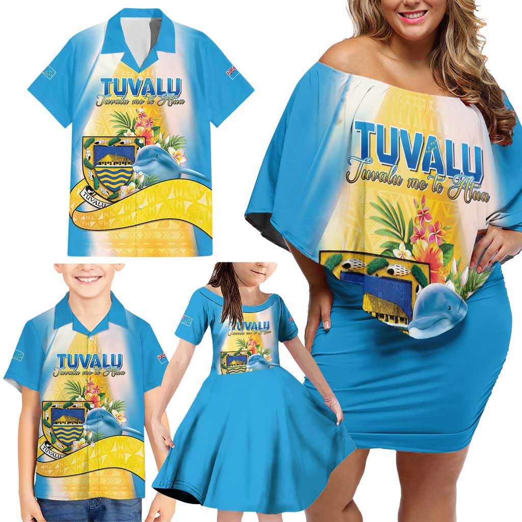 Personalised Tuvalu Independence Day Family Matching Off Shoulder Short Dress and Hawaiian Shirt Tuvalu Mo Te Atua - Polynesian Pride