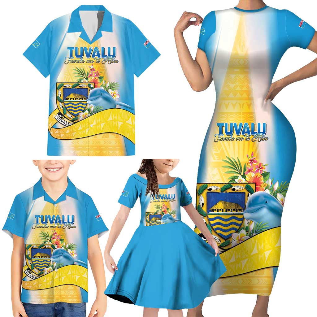Personalised Tuvalu Independence Day Family Matching Short Sleeve Bodycon Dress and Hawaiian Shirt Tuvalu Mo Te Atua - Polynesian Pride