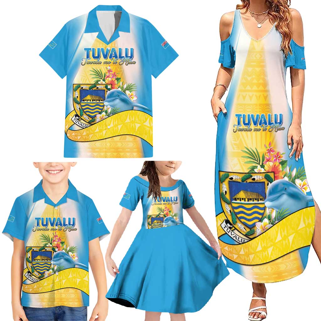 Personalised Tuvalu Independence Day Family Matching Summer Maxi Dress and Hawaiian Shirt Tuvalu Mo Te Atua - Polynesian Pride