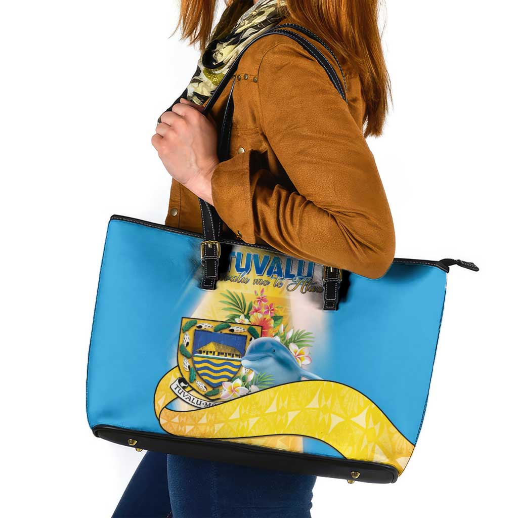 Tuvalu Independence Day Leather Tote Bag Tuvalu Mo Te Atua - Polynesian Pride