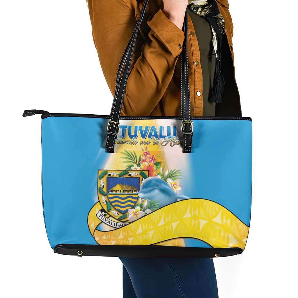 Tuvalu Independence Day Leather Tote Bag Tuvalu Mo Te Atua - Polynesian Pride