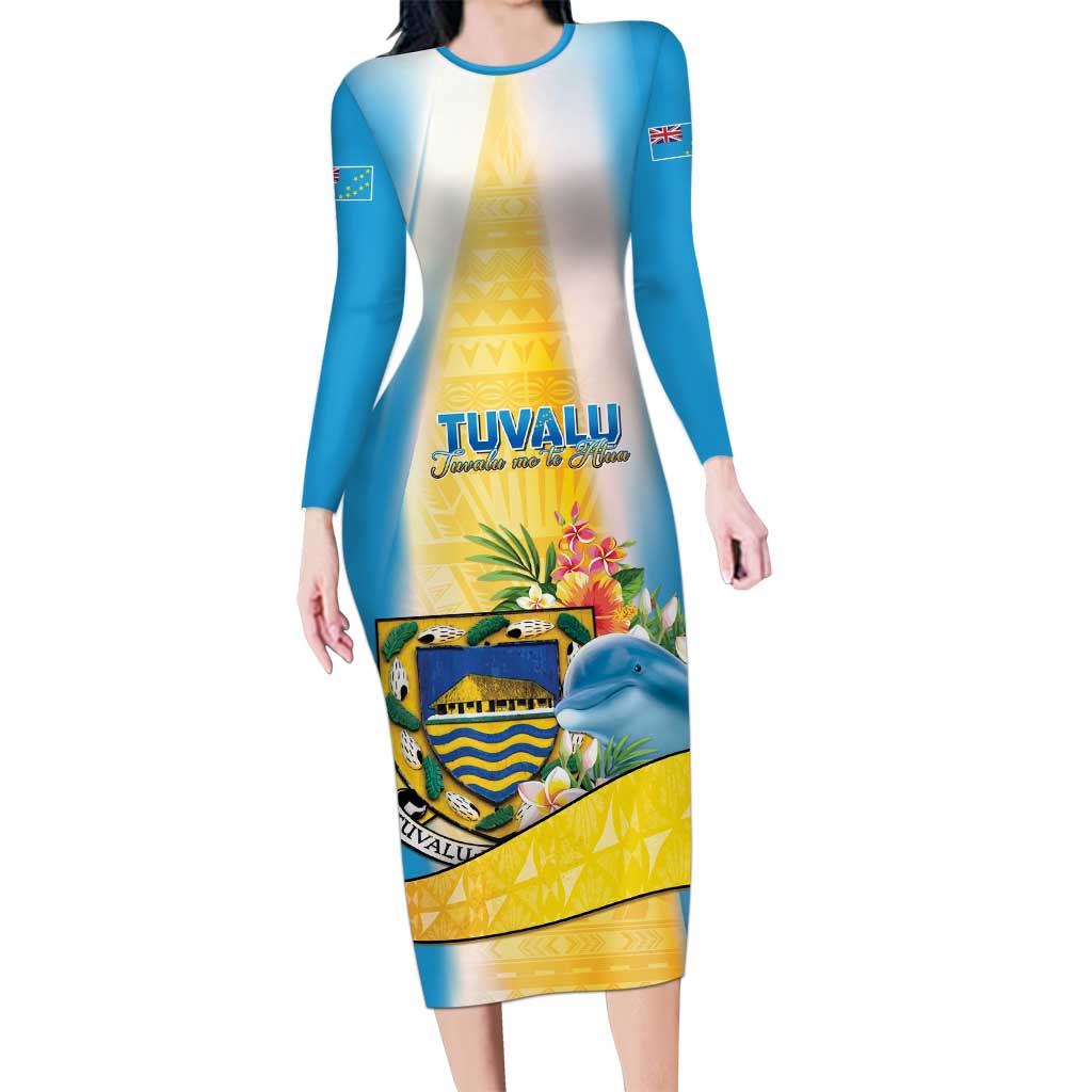 Personalised Tuvalu Independence Day Long Sleeve Bodycon Dress Tuvalu Mo Te Atua - Polynesian Pride
