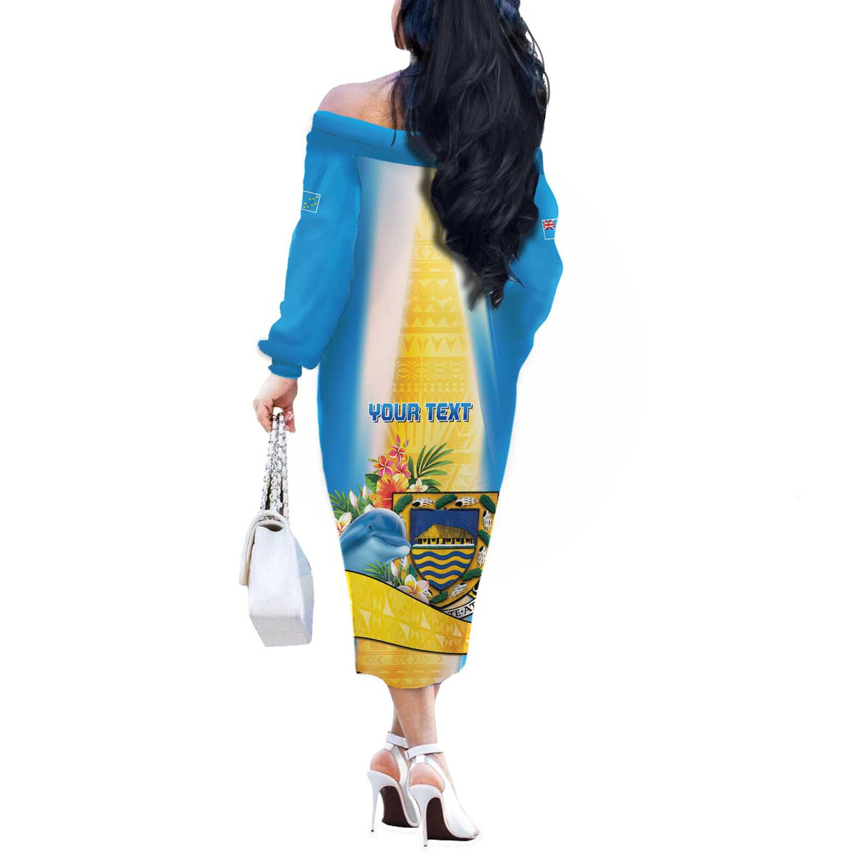 Personalised Tuvalu Independence Day Off The Shoulder Long Sleeve Dress Tuvalu Mo Te Atua - Polynesian Pride