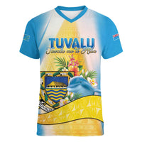 Personalised Tuvalu Independence Day Women V-Neck T-Shirt Tuvalu Mo Te Atua - Polynesian Pride