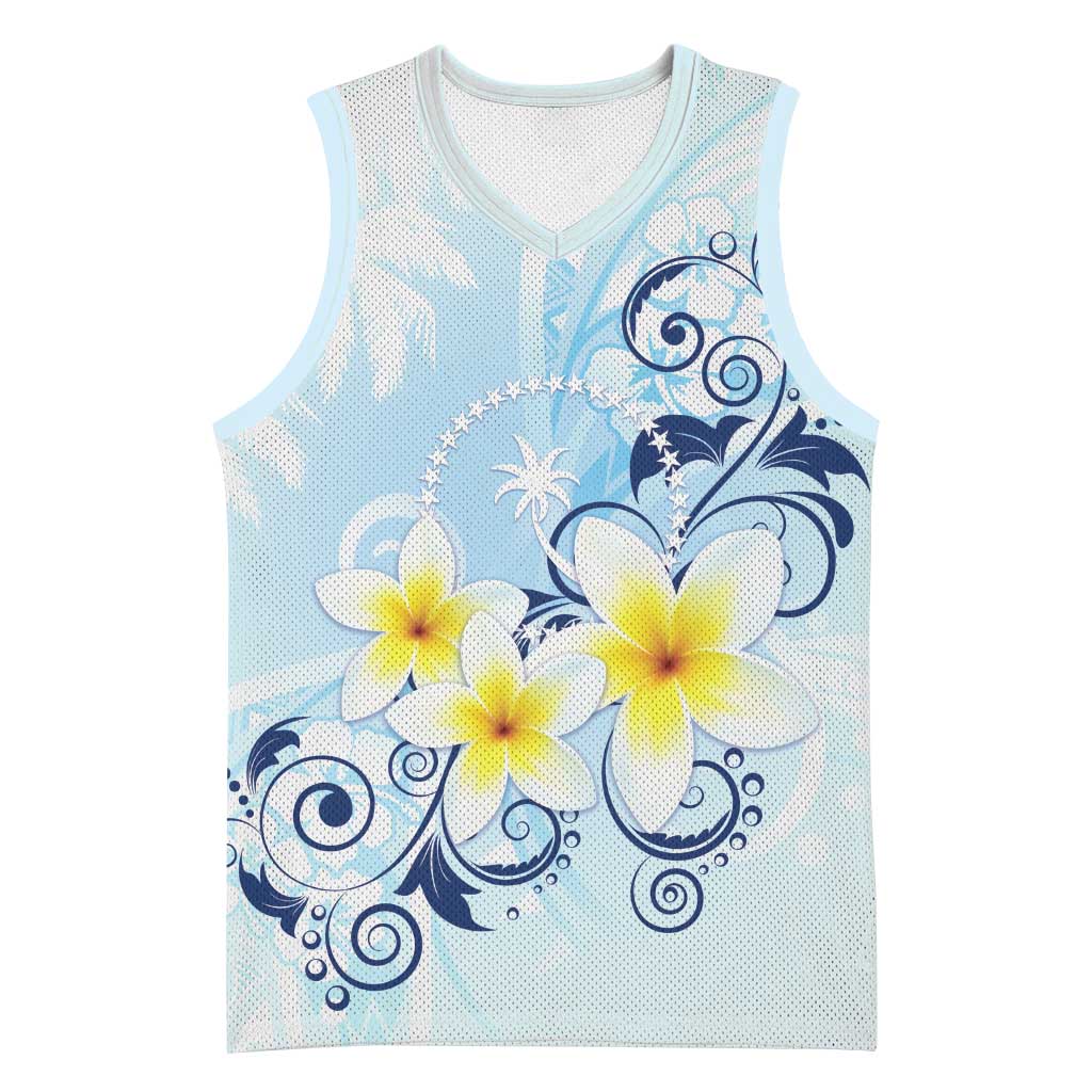 FSM Chuuk Constitution Day Basketball Jersey Polynesian Curves Plumeria - Polynesian Pride