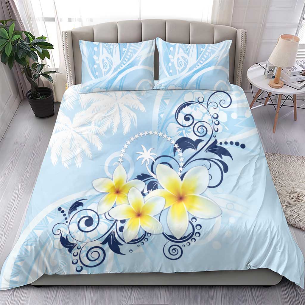 FSM Chuuk Constitution Day Bedding Set Polynesian Curves Plumeria - Polynesian Pride