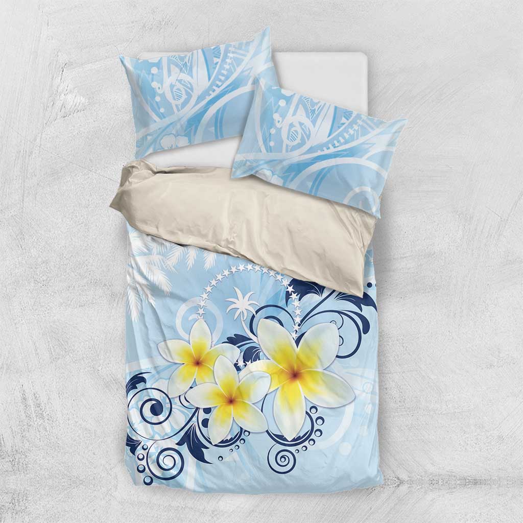 FSM Chuuk Constitution Day Bedding Set Polynesian Curves Plumeria - Polynesian Pride