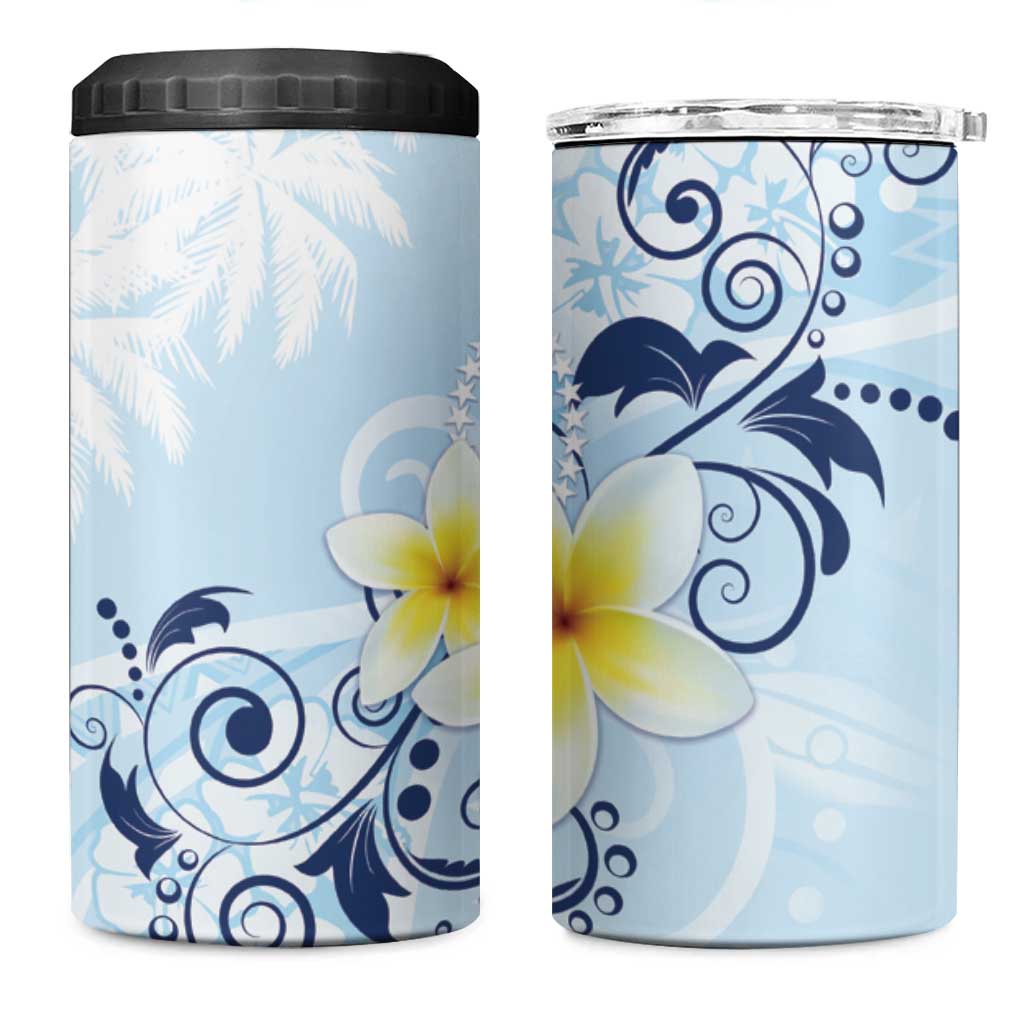 FSM Chuuk Constitution Day 4 in 1 Can Cooler Tumbler Polynesian Curves Plumeria - Polynesian Pride