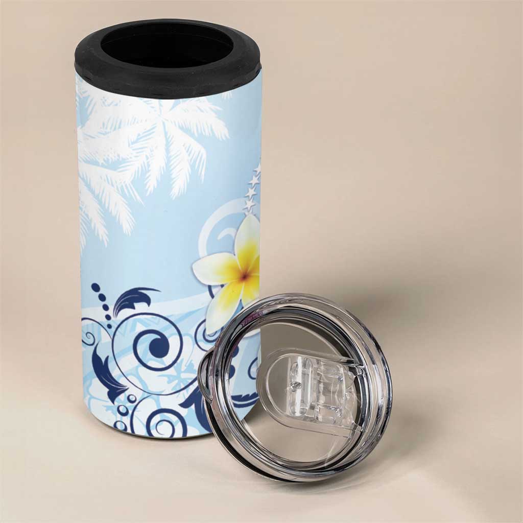 FSM Chuuk Constitution Day 4 in 1 Can Cooler Tumbler Polynesian Curves Plumeria - Polynesian Pride