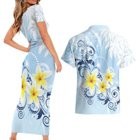 FSM Chuuk Constitution Day Couples Matching Short Sleeve Bodycon Dress and Hawaiian Shirt Polynesian Curves Plumeria LT05 - Polynesian Pride