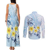 FSM Chuuk Constitution Day Couples Matching Tank Maxi Dress and Long Sleeve Button Shirt Polynesian Curves Plumeria - Polynesian Pride