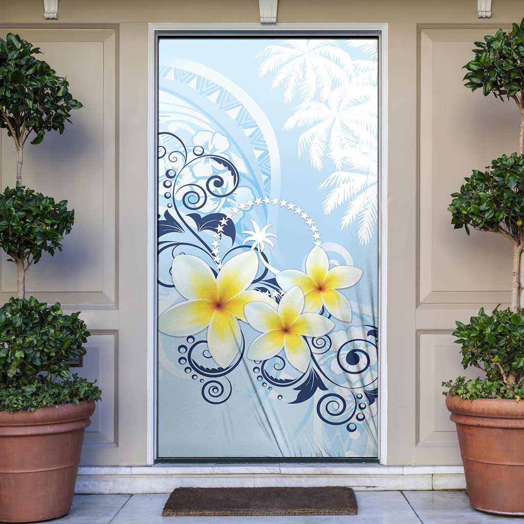 FSM Chuuk Constitution Day Door Cover Polynesian Curves Plumeria - Polynesian Pride