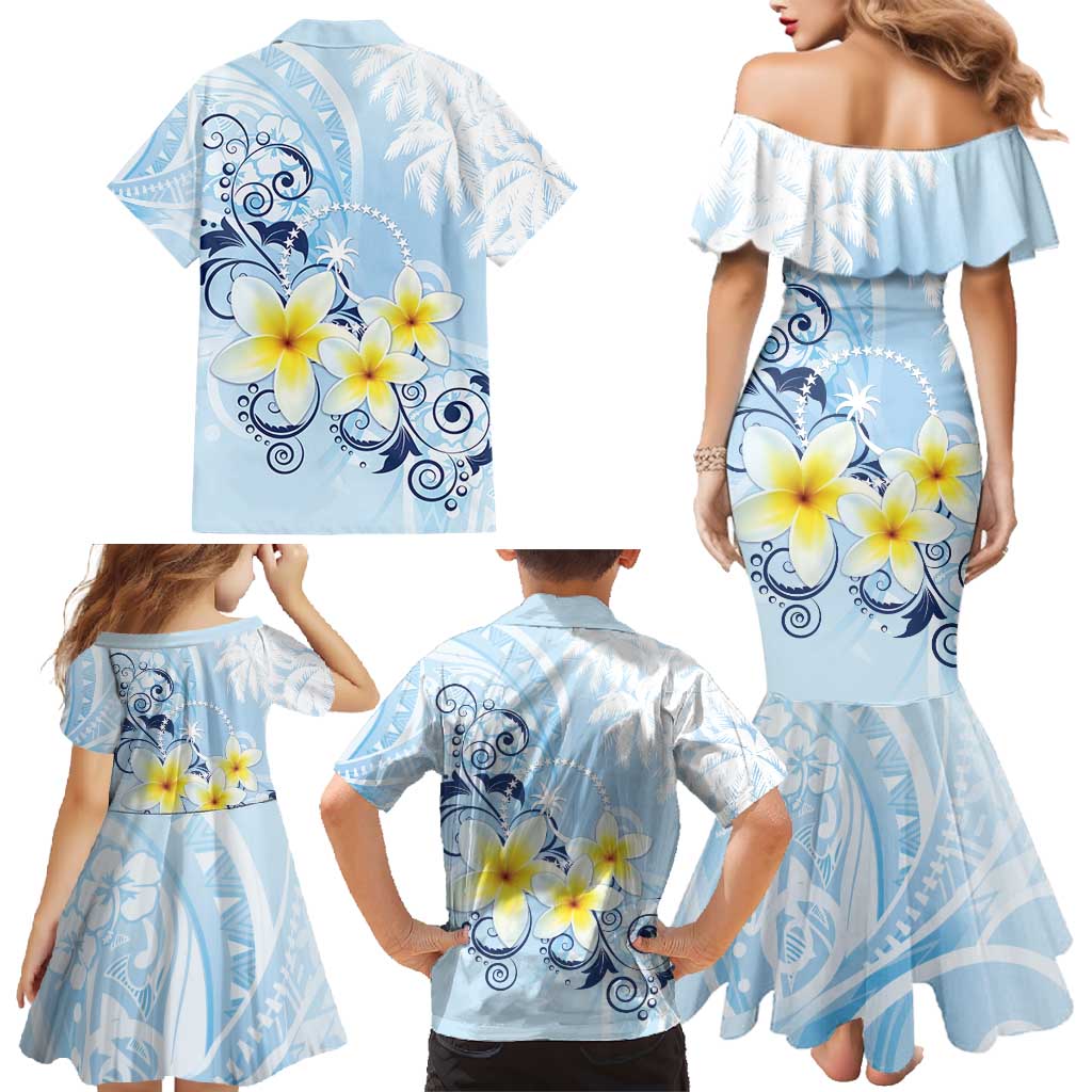 FSM Chuuk Constitution Day Family Matching Mermaid Dress and Hawaiian Shirt Polynesian Curves Plumeria - Polynesian Pride