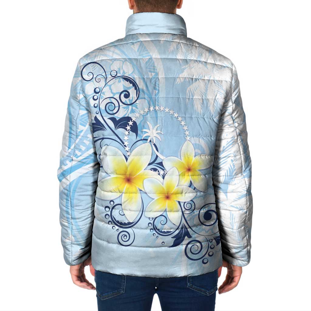 FSM Chuuk Constitution Day Padded Jacket Polynesian Curves Plumeria - Polynesian Pride