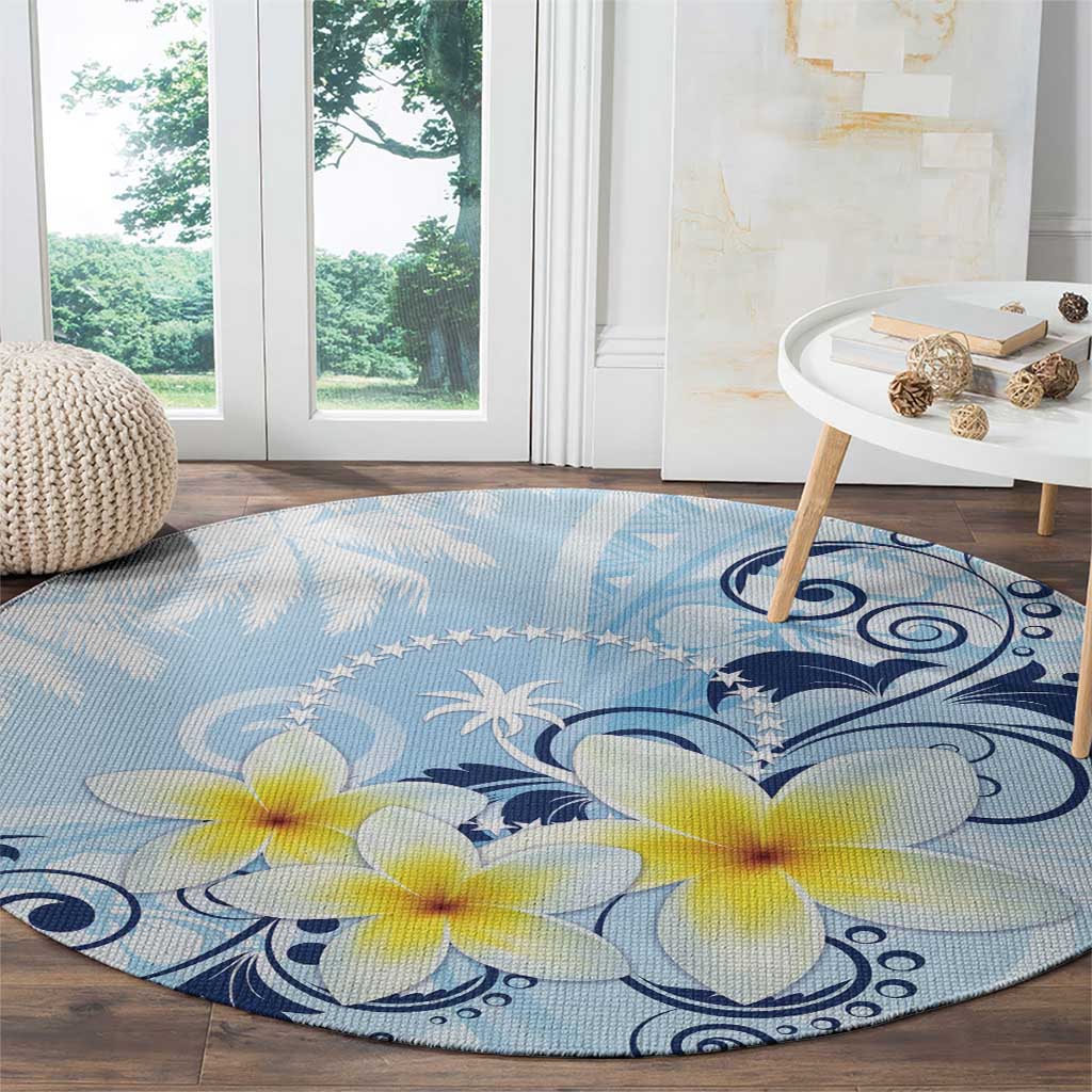 FSM Chuuk Constitution Day Round Carpet Polynesian Curves Plumeria - Polynesian Pride