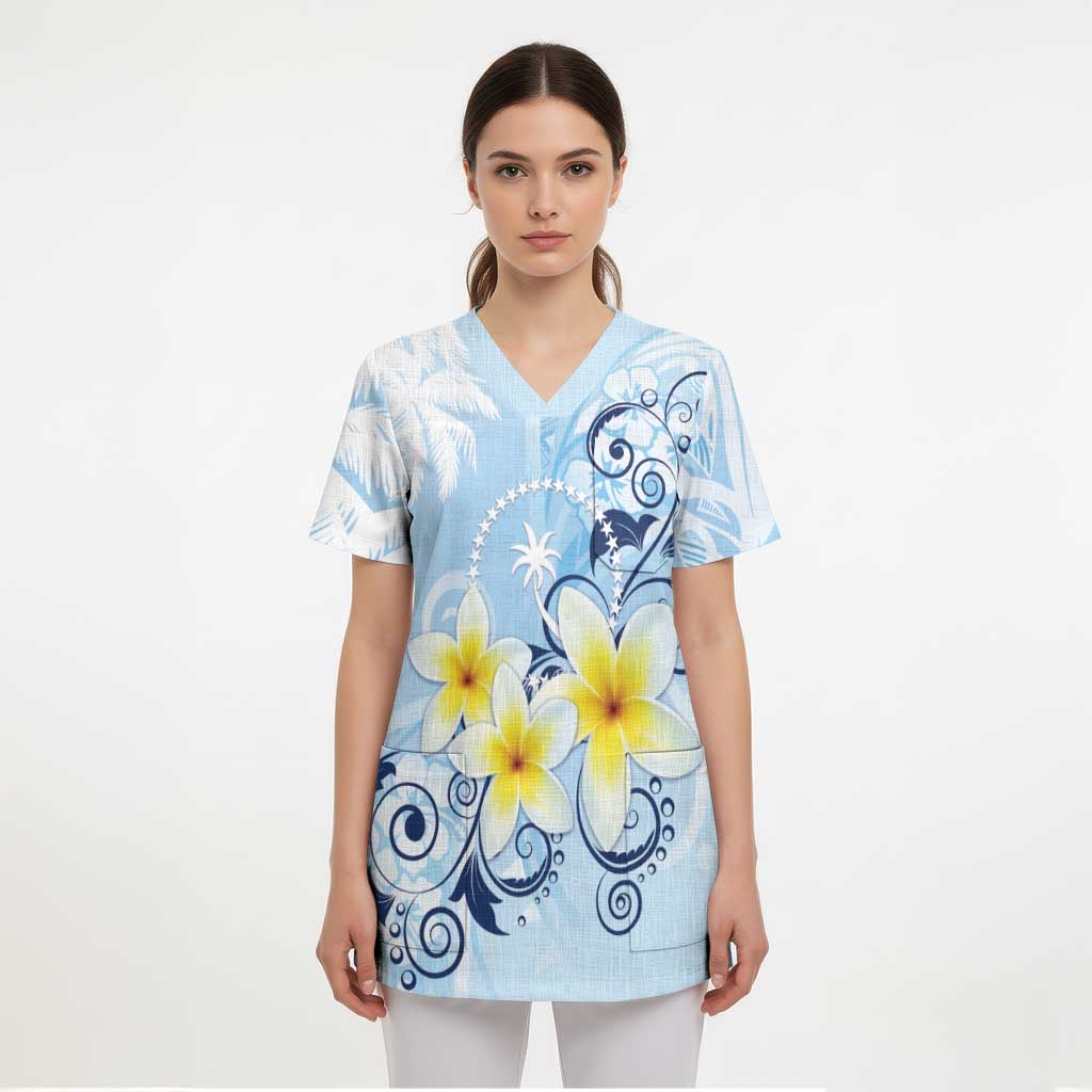 FSM Chuuk Constitution Day Scrub Top Polynesian Curves Plumeria - Polynesian Pride