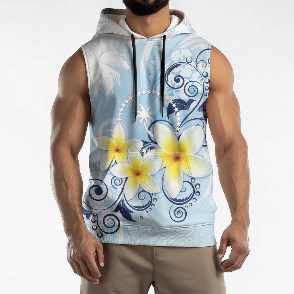 FSM Chuuk Constitution Day Sleeveless Hoodie Polynesian Curves Plumeria - Polynesian Pride
