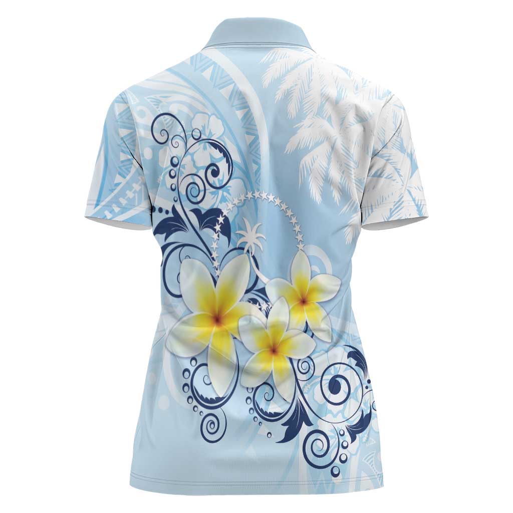 FSM Chuuk Constitution Day Women Polo Shirt Polynesian Curves Plumeria - Polynesian Pride