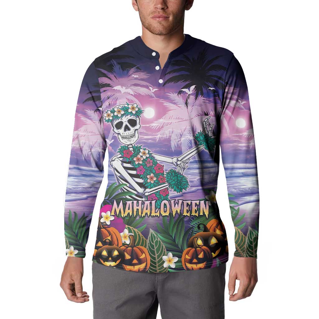 Happy Hulaween Button Sweatshirt Mahaloween Skeleton Dancing