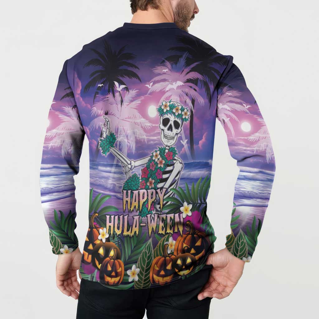 Happy Hulaween Button Sweatshirt Mahaloween Skeleton Dancing
