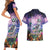 Happy Hulaween Couples Matching Short Sleeve Bodycon Dress and Hawaiian Shirt Mahaloween Skeleton Dancing